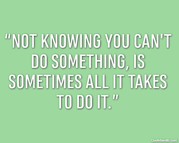 “Not knowing you can't do something, is sometimes all it takes to do it.” 